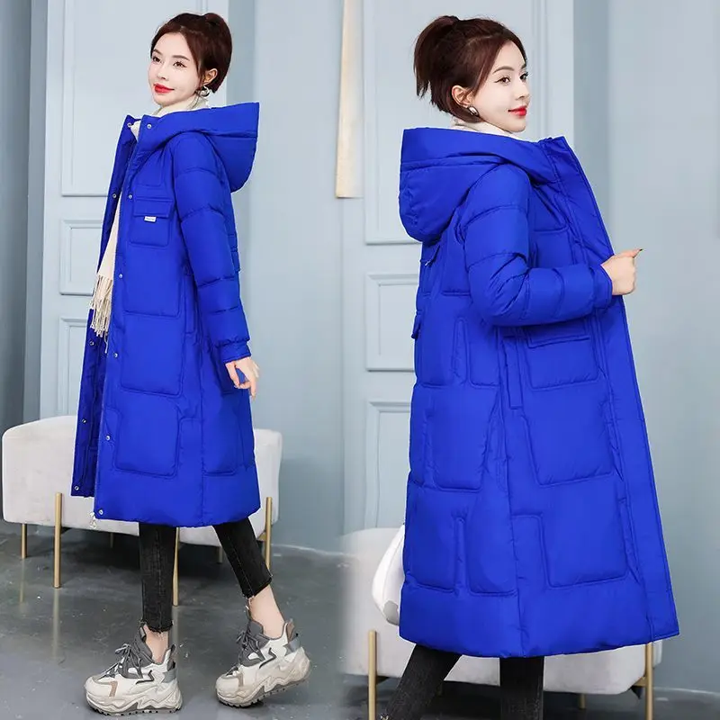 Winter Slim Hooded Parkas Jackets Women Thicken Warm Long Pockets Zipper Cotton Padded Coats New 2023 New Femme Tops S91