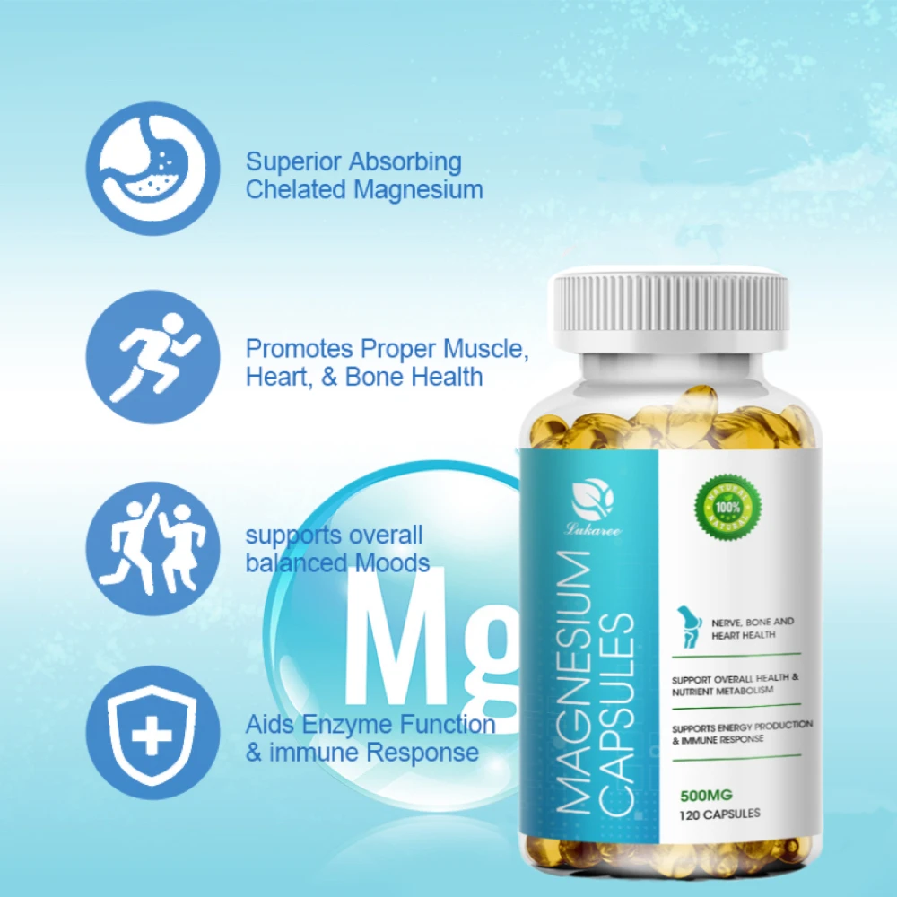 

Lukaree Magnesium Qxide Capsules Relieve Stress Help Sleep Heart Health Metabolism Support Muscle and Nervous System Function