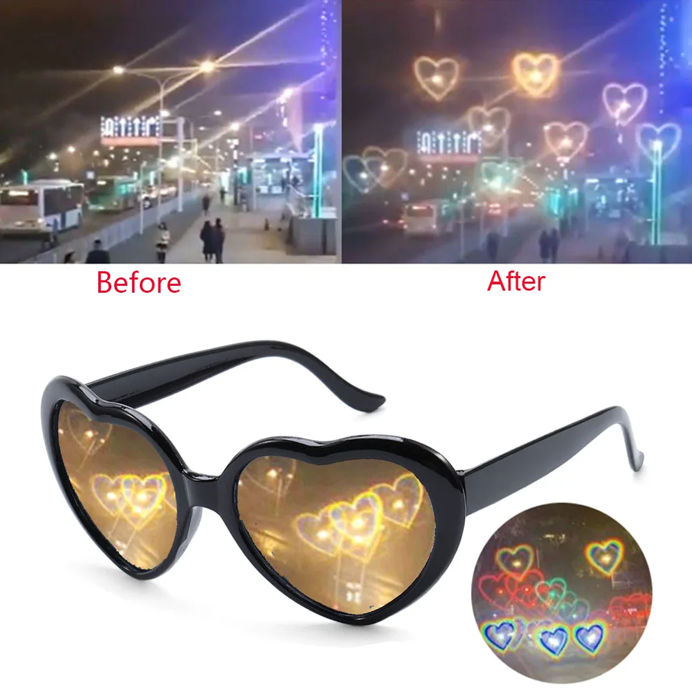 Love Heart Shaped Effects Sunglasses Women Y2k Watch The Lights Change to Heart Shape At Night Diffraction Glasses Girl Gift Y52