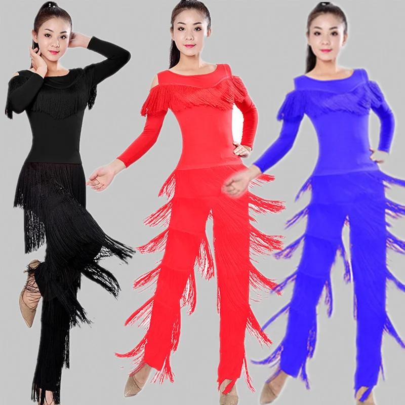 

Elegant Latin Dance Pole Sports Costume Pants Women Fabric Solid Color Latino Practice Top High Waist Woman Trousers Tango Jazz
