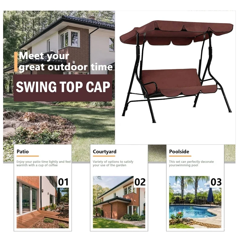 

Patio Swing Canopy Cover Set - Swing Replacement Top Cover + Swing Cushion Cover For 3 Seat Swing Waterproof Covers