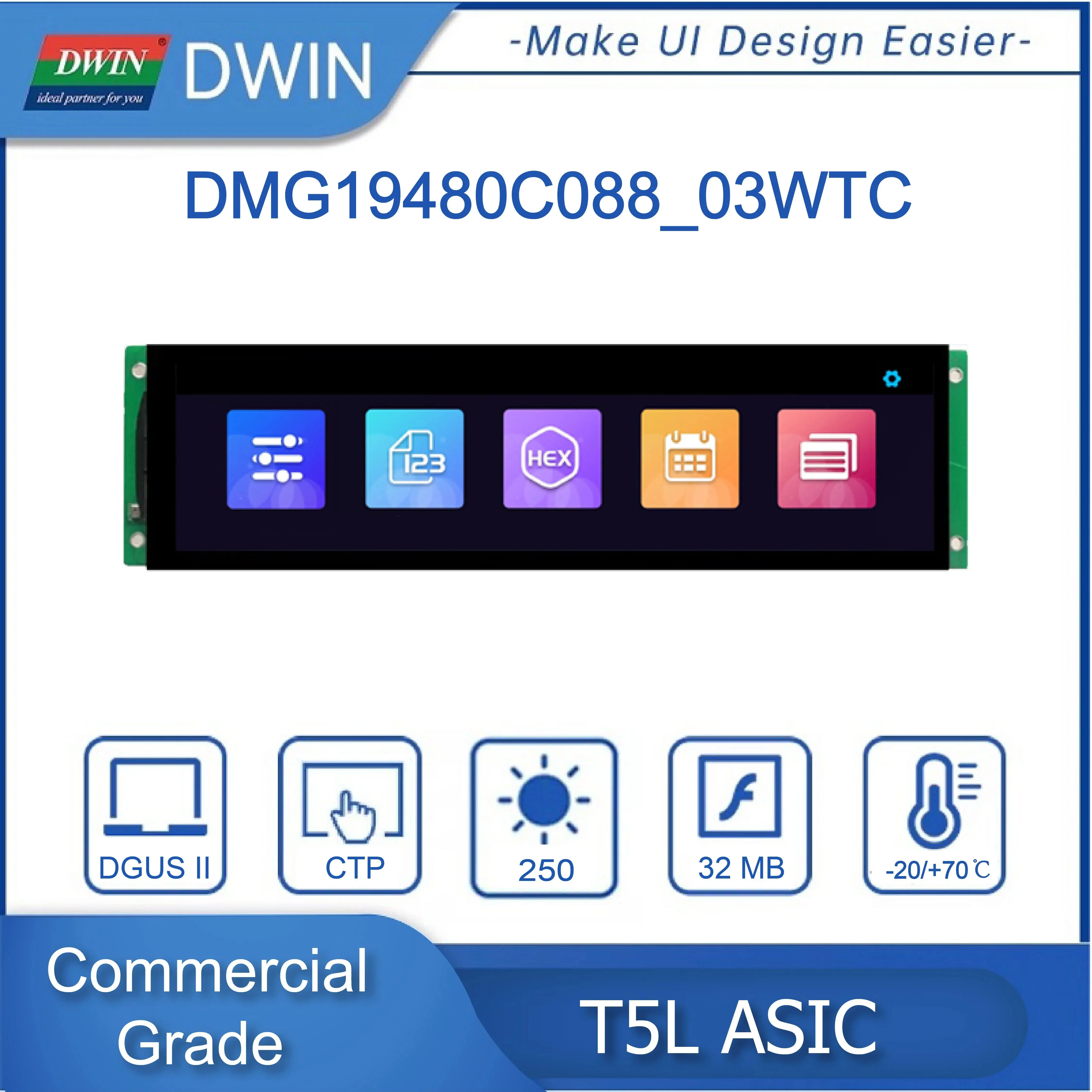 Фото DWIN IPS 8,8 дюйма 1920*480 бар ЖК-экран модуля DMG19480C088_03W №2