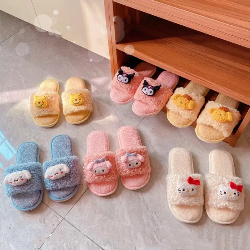 

Kawaii Cartoon Anime My Melody Cinnamoroll Kuromi Winter Women House Slippers Warm Shoes Woman Slippers One Size Girls Gift