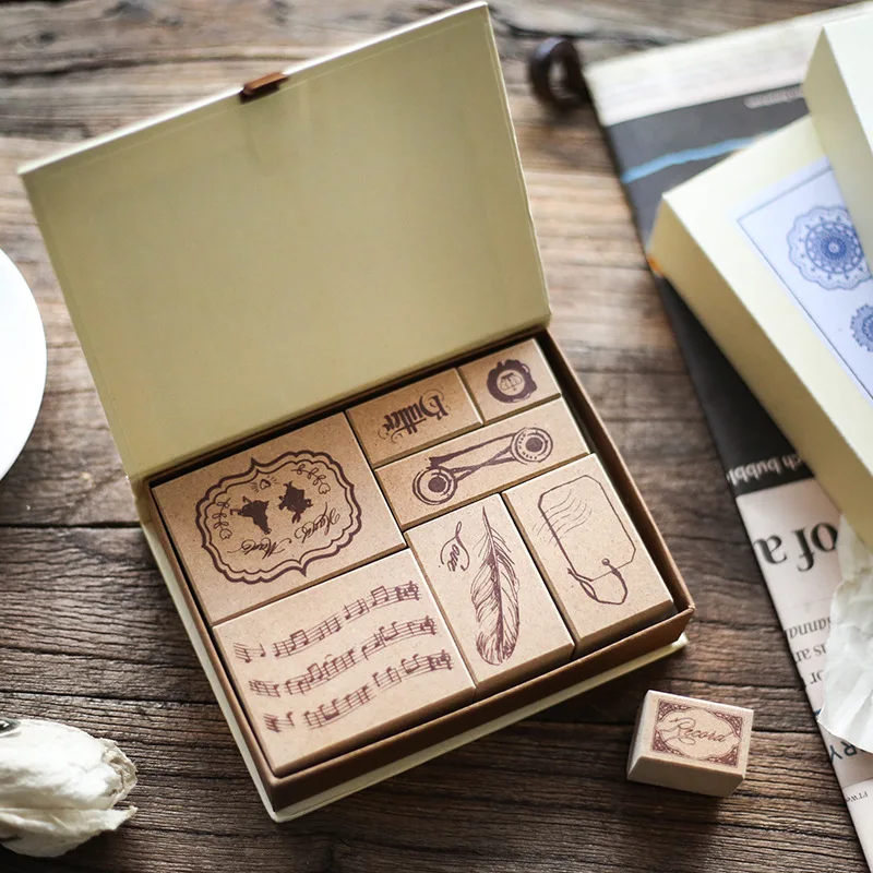 1BoxVintage Planner Wooden Rubber Stamp School Stationery Diary Scrapbooking Standard Feather English Building DIY Handbook Seal | Дом и сад