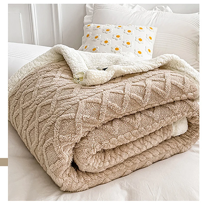 

Толстое Двухслойное одеяло для кровати, новинка, зимнее Флисовое одеяло из ягненка, домашнее теплое мягкое покрывало из шерпы для дивана, по...