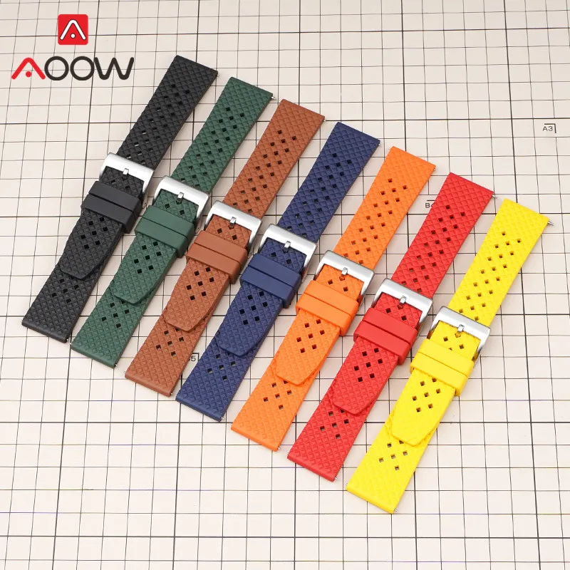 Fluoro Rubber Strap 18/20/22/24mm Quick Release Soft Sport Waterproof Breathable Men Women Universal Replace Watch Band Bracelet