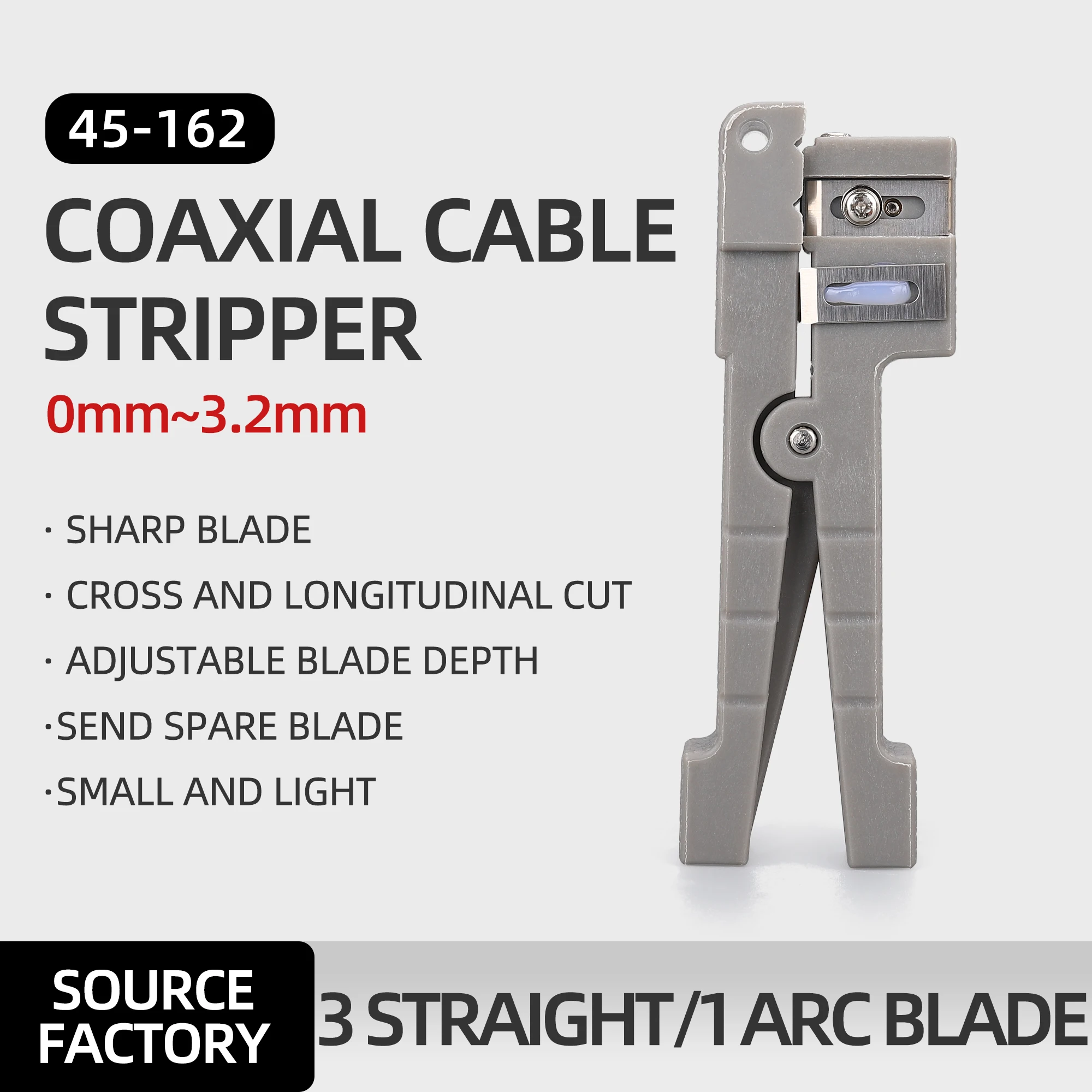 Fiber Optic Stripper 45-162 Coaxial Cable Stripper Optical Cable Slitter Wire Stripper Transverse Bundle Tube Stripper 0-3.2MM