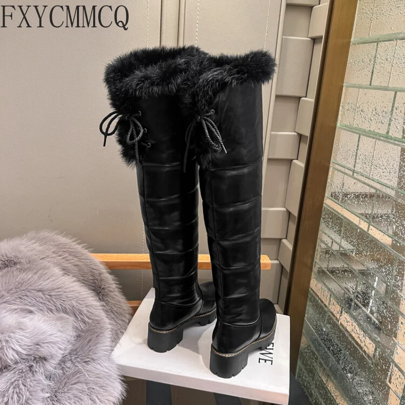 FXYCMMCQ2022 Autumn and Winter Warm and Waterproof Round Toe Mid-heel Boots Fashion All-match Women's Snow Boots 81-9