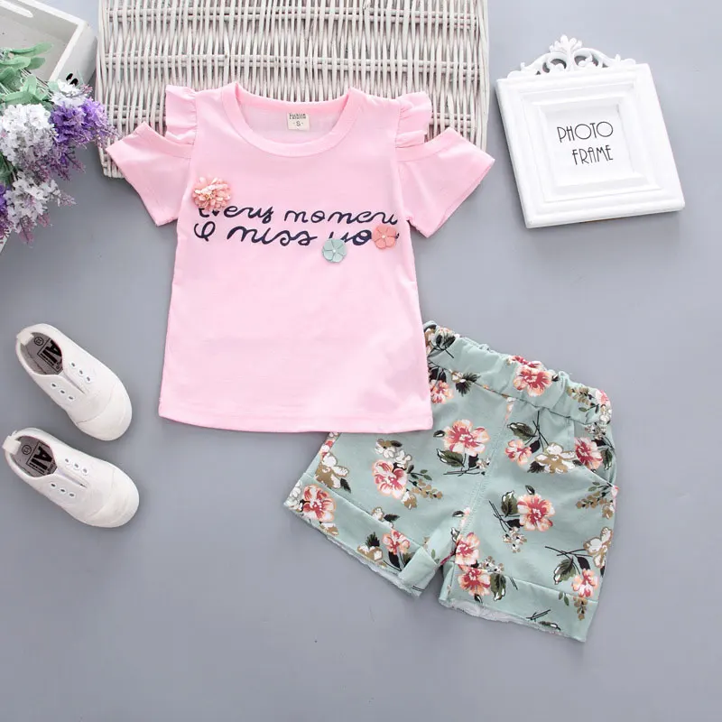 

Fashion Short Sleeve Tops+shorts Children Clothing Summer Toddler Girl Clothes Sets Cotton Kids Clothes Girls Outfits 1-4 Years