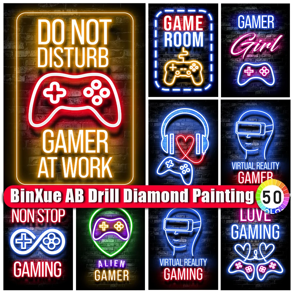

BinXue 5D DIY красочная неоновая фотография игровая комната AB алмазная живопись игра вышивка крестиком парная игра ручная работа мозаика домашний Декор подарок