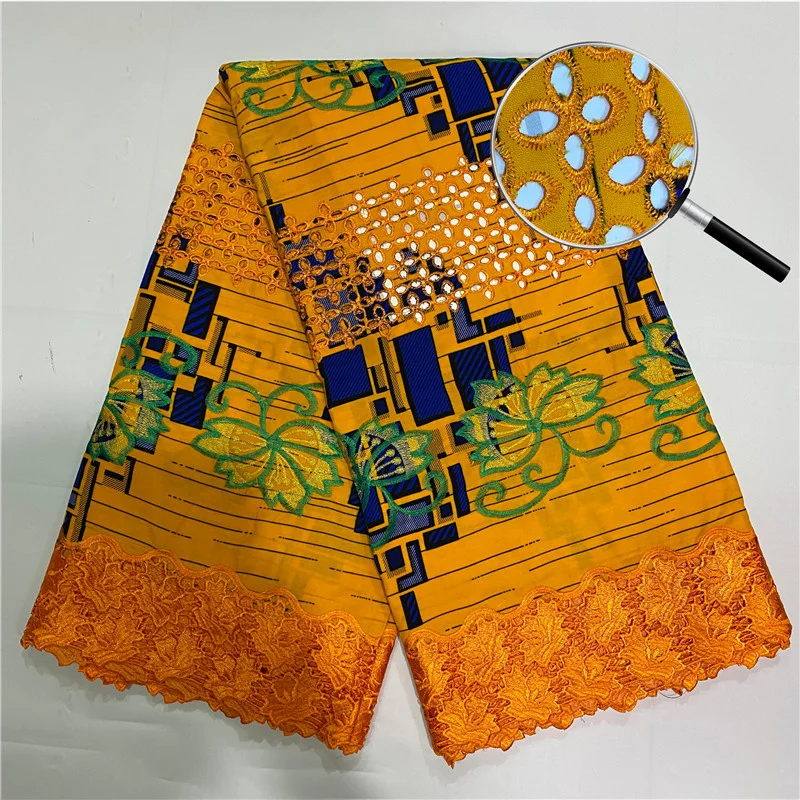 Yellow African Ankara Wax Lace  Fabric 2022 High Quality Lace Nigerian Guipure Lace Fabric For Women Party Wedding Dress