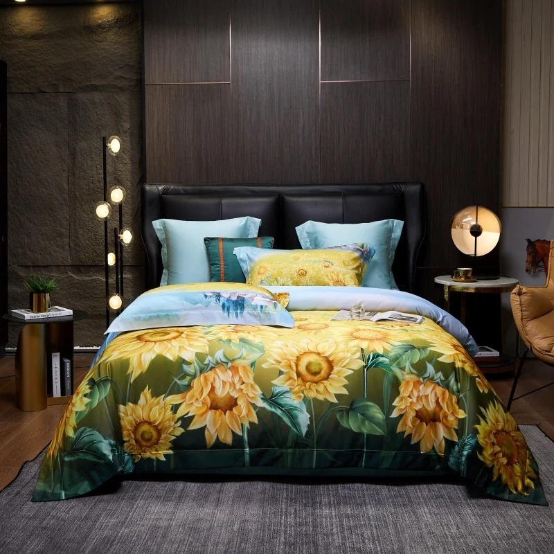 

Vibrant Blossom Sunflower print Duvet Luxury Soft 1000TC Egyptian Cotton 4Pcs Bedding 1Duvet Cover 1Bed Sheet 2Pillowcases