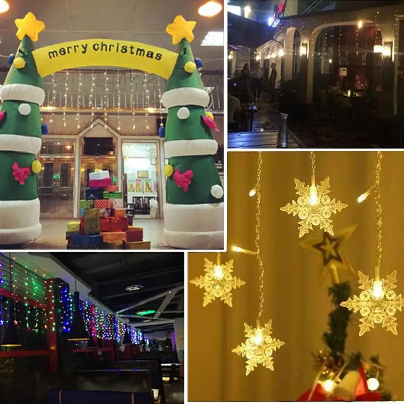 

LED Snowflake Curtain Lights Hanging Fairy Curtain String Lights With 19 Drops Christmas Decorations Fairy Lights With 8 Modes
