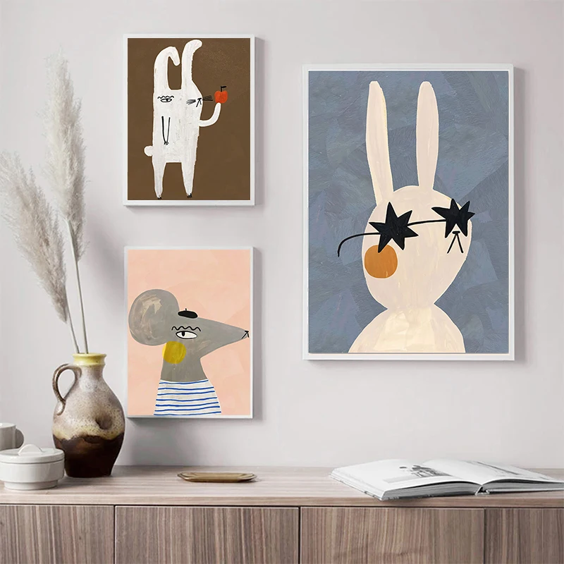 Настенная картина в скандинавском ретро стиле с милым Кроликом леопардом