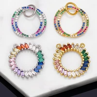 ocesrio rainbow circle pendant for necklace copper cubic zirconia gold plated jewelry making component wholesale bulk pdta820