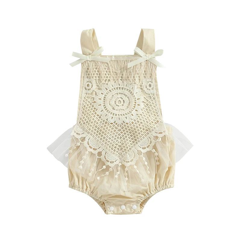 

Baby Girl Suspenders Jumpsuit Summer Floral Embroidery Cutout Sleeveless Rompers for Newborn Toddler