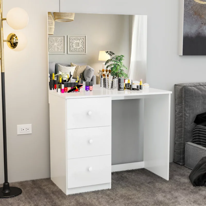 

Boahaus Kira Modern Makeup Vanity Table with 3 Drawers, Wide Mirror, White Painted, for Bedroom dressing table bedroom