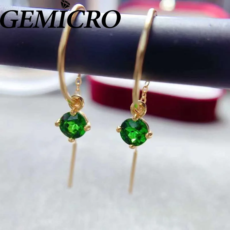 

Gemicro 100% Natural Diopsdie 925 Sterling Silver Drop Hook Stud Earrings for Women Fine Jewelry Gift Mothers' Day