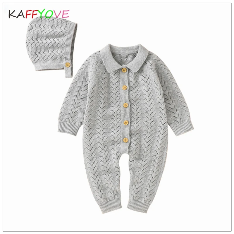 

Autumn Winter Baby Sweater Full Sleeve Soild 100% Cotton Baby Knitted Romper Cap Toddler 0-18M Baptism Warm Kids Clothing Tops