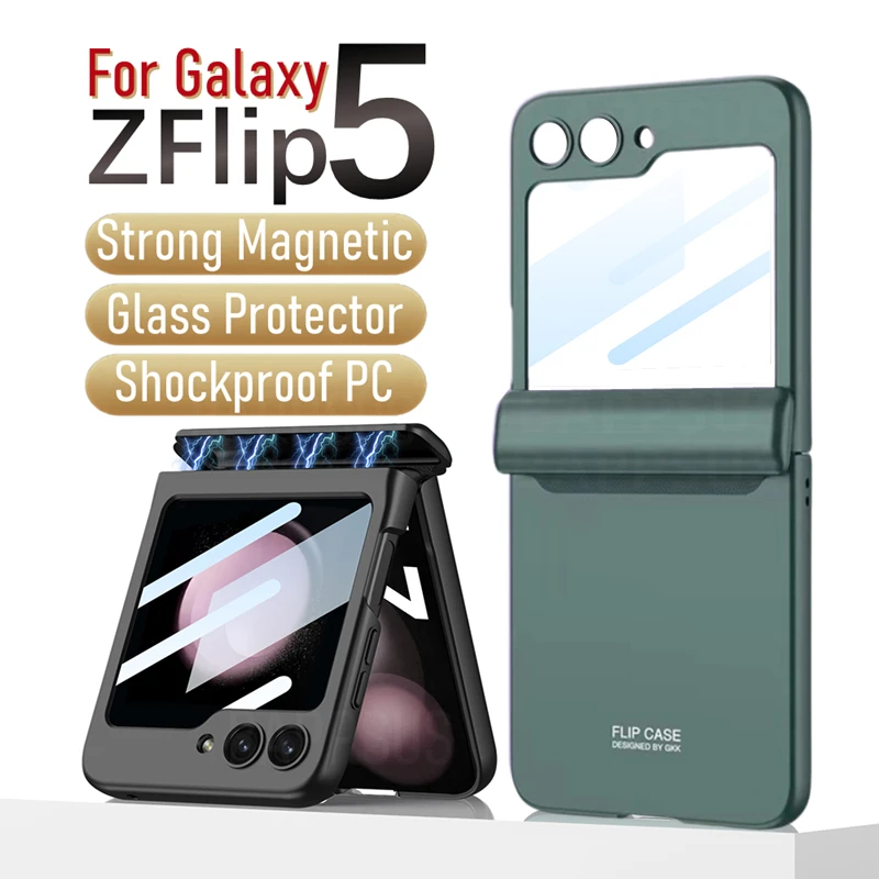 

2023 Flip5 Magnetic Hinge Protection Cover for Samsung Galaxy Z Flip 5 ZFlip5 Shockproof Case Outer Glass Screen Protector Shell