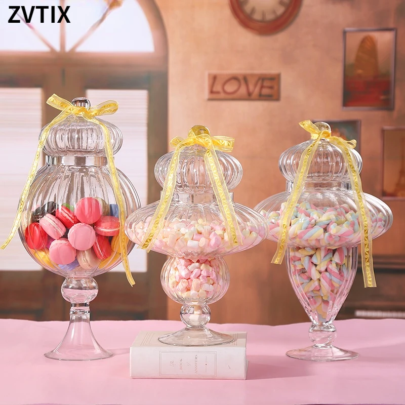 Glass Candy Jar European Style Transparent Bottle With Lid Creative Storage Wedding Dessert Table Unique Design Kitchen Jar Best