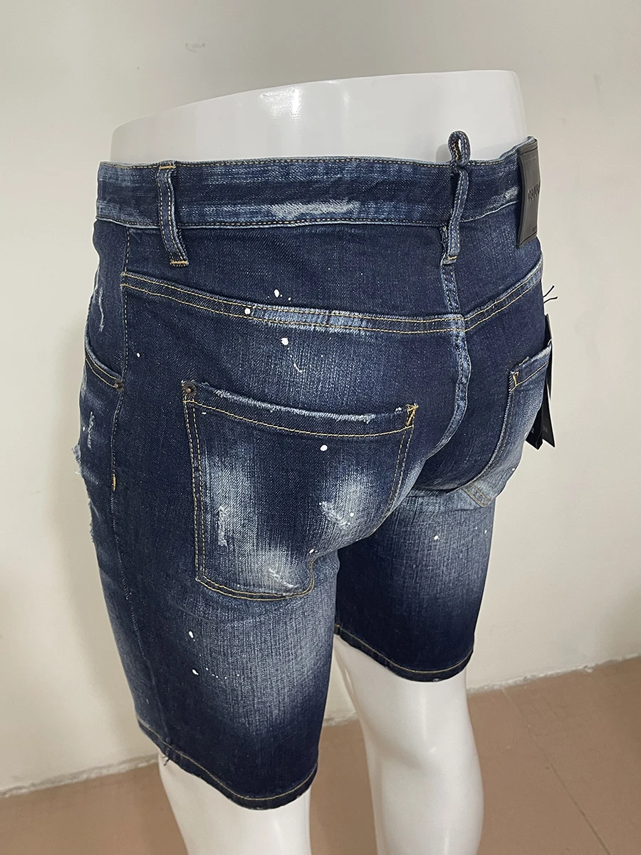2023 new denim shorts men's Blue D2 jeans slim casual micro-bullet wash printing letters fashion fashion daily