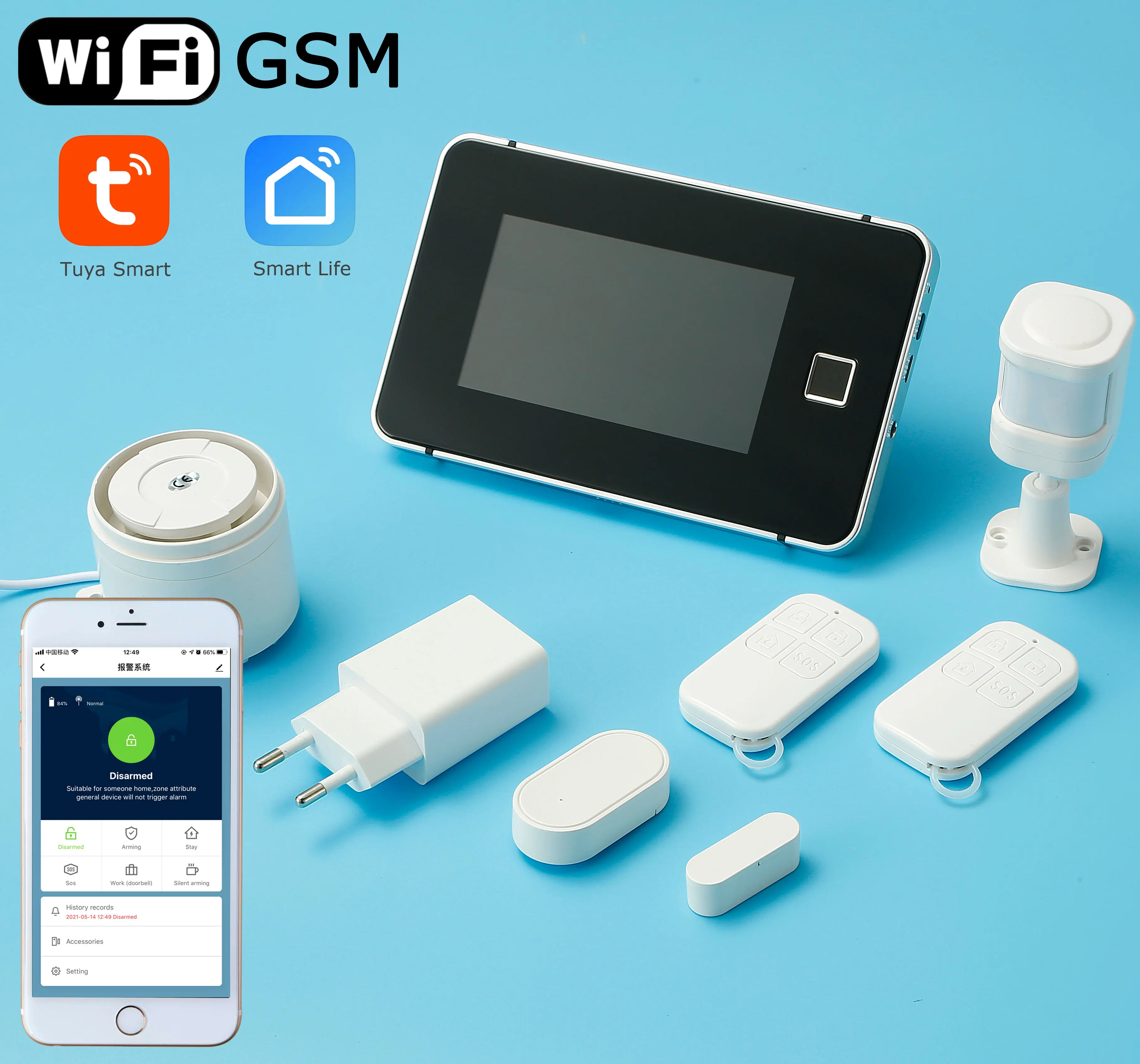 Full Screen Wifi Tuya Smart A-l-a-r-m System Wifi GSM Home Burglar Security A-l-a-rm System