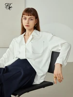 fsle french white shirt female autumn long sleeved loose white v neck shirt female design niche women tops women blouses