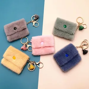 Candy Color Kawai Key Ring Chain Holder Pendant Organizer Tassel Mini Plush Coin Bag Women Hasp Cute Money Coin Key Wallet Purse