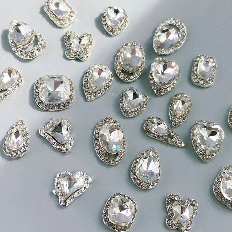 

10 шт., прозрачные серебристые и белые кристаллы для украшения ногтей