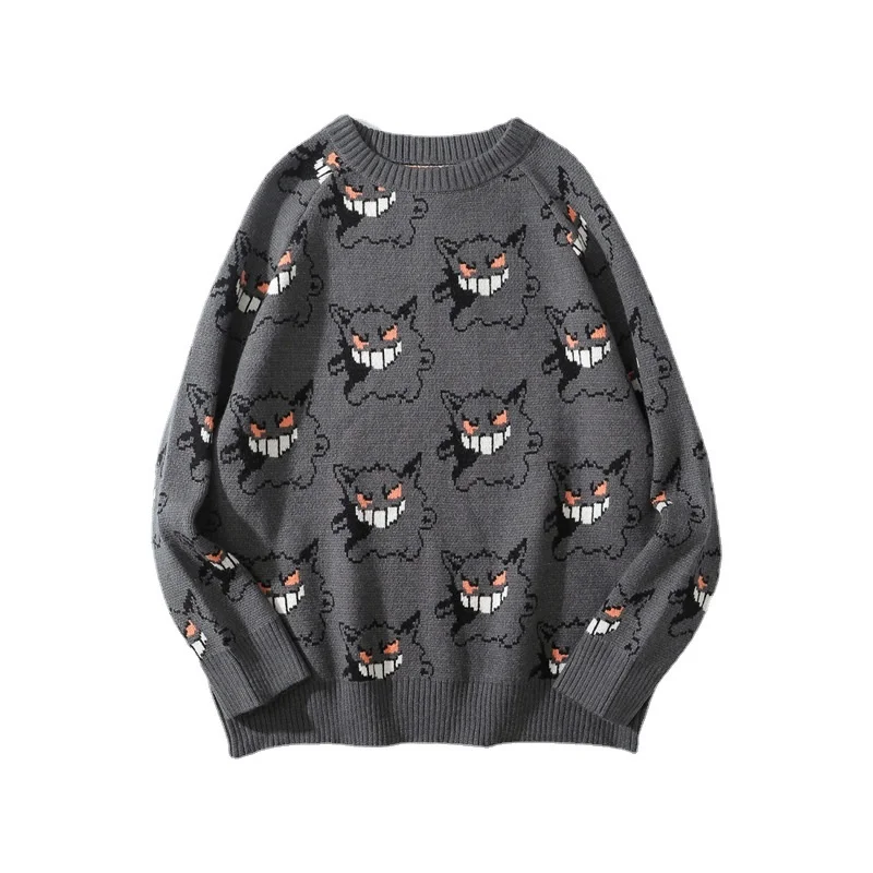 

Spring Autumn Round Neck Pullover women Long Sleeve Little Monster Jacquard Loose Sweater Couple Sweater Pullover for Men Women