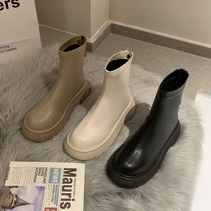 

Женские сапоги на плоской платформе, дизайнерские сапоги с круглым носком, на молнии, резиновая обувь в стиле "Лолита", модная обувь на среднем каблуке, 2022 Fa