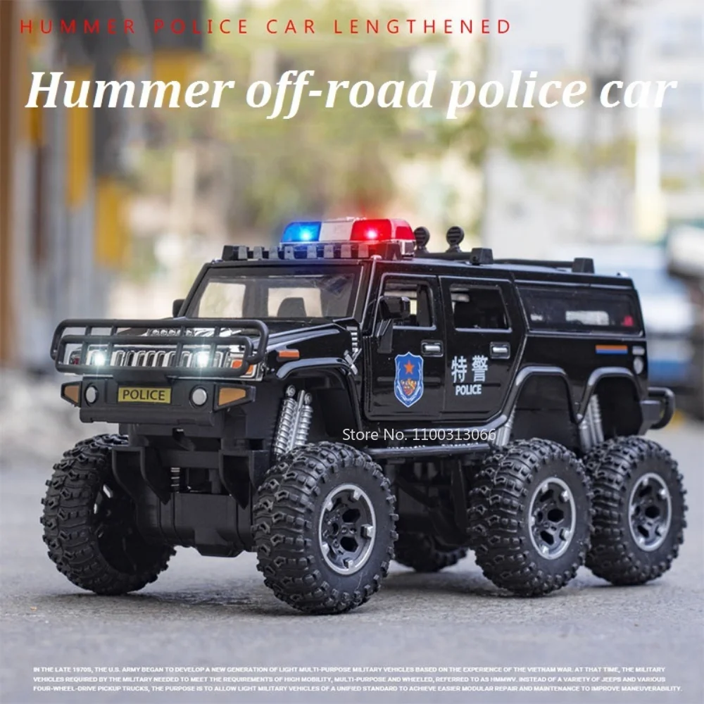 

1/32 Large Wheel Hummer Alloy Police Car Model Diecasts Metal Off-Road Vehicles Toys Car Model Sound Light Pull Back Kids Gifts