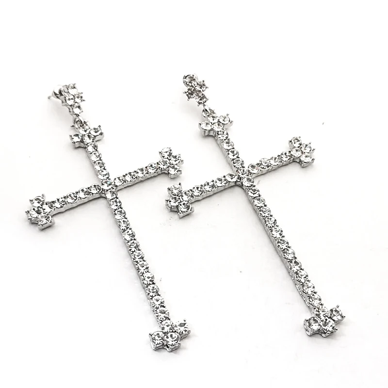

Large Luxury Crystal Cross Dangle Earrings Party Woman Fashion Rhinestone Jewelry Trendy Women's Earrings 2022 Holiday Gifts