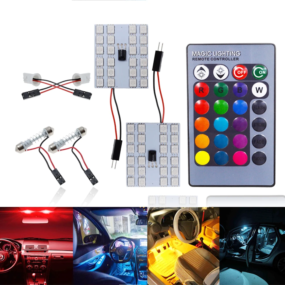 

2pcs T10 RGB 5050 24SMD Car Led BA9S DC 12V Remote Controller RGB Panel Interior Auto Bulb Atmosphere Dome Festoon Adapter Lamps