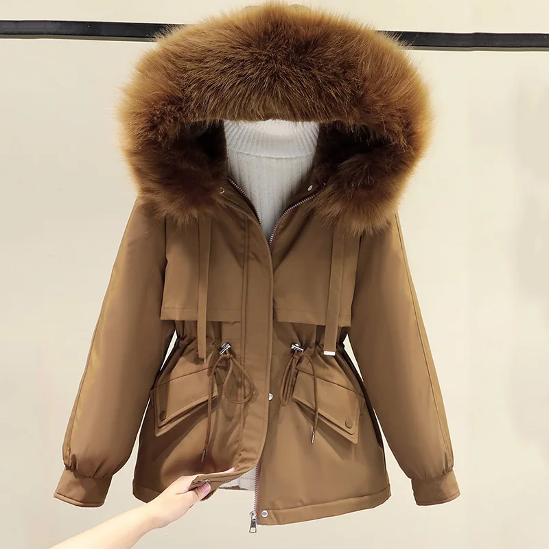 Cotton Padded Parkas Woman Winter 3XL Big Fur Thicken Jacket Women Loose Warm Fur Liner Hooded Outwear Jackets and Coats enlarge