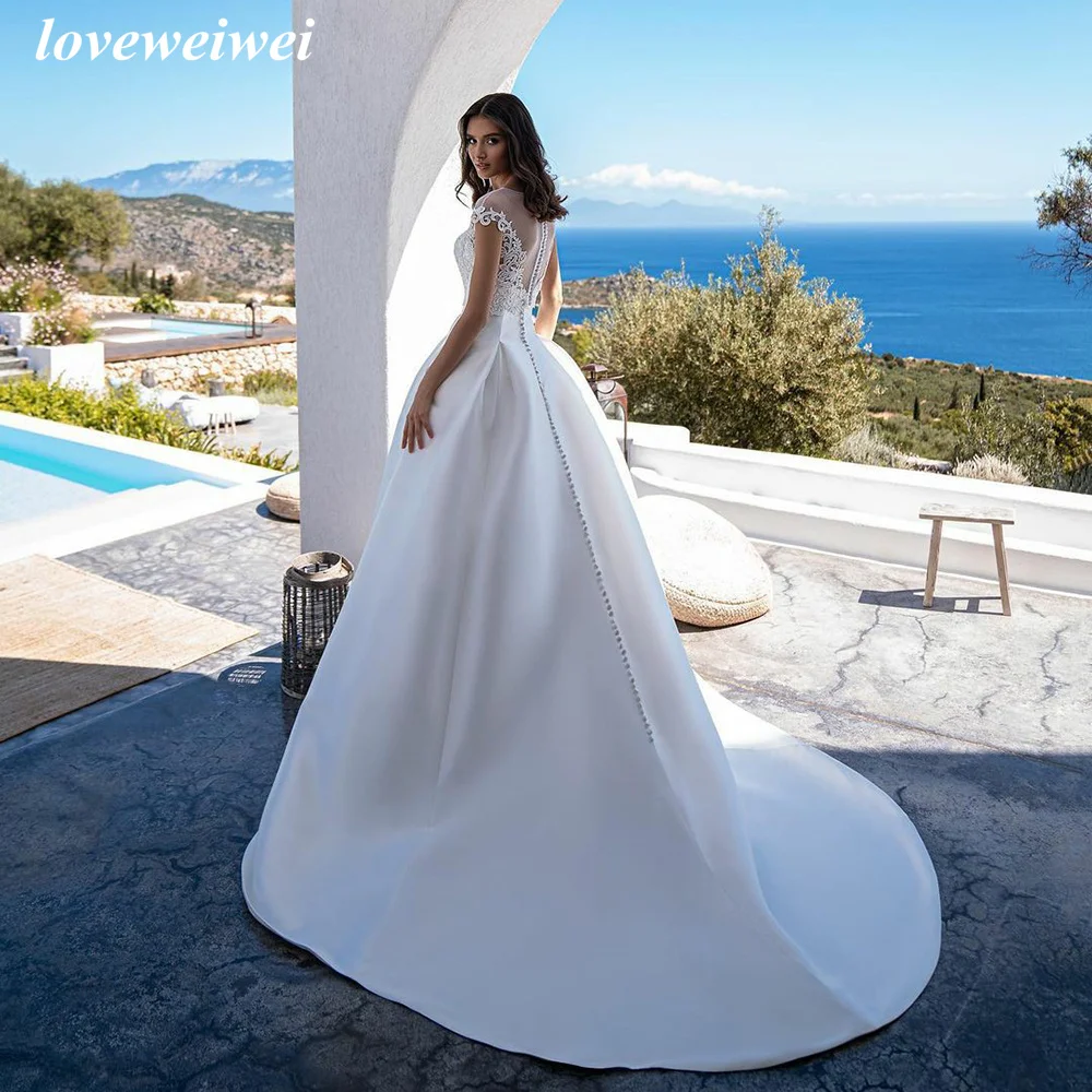 

Loveweiwei Simple Ivory Satin Bridal Gown Sweetheart Princess Wedding Dress With Appliques Jacket Brides Dresses Robes de mariée