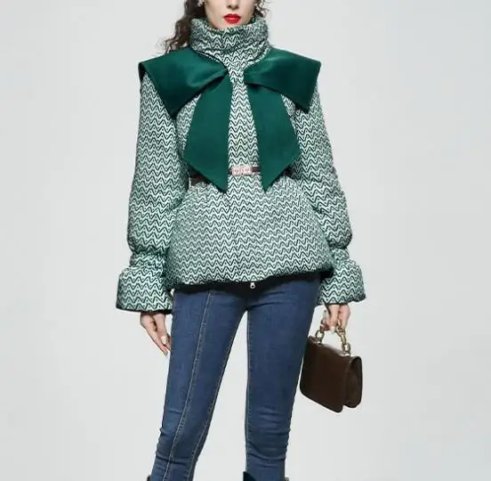 New 2022 Winter jacket women's printed short down jacket women with heavy waistline bread jacket