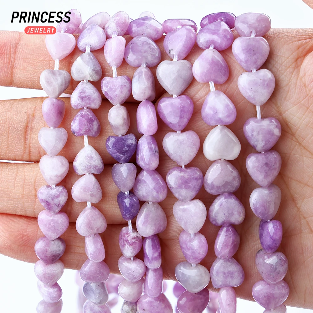 A + натуральный фиолетовый лепидолит 8 мм 10 бусины в форме сердца свободные из