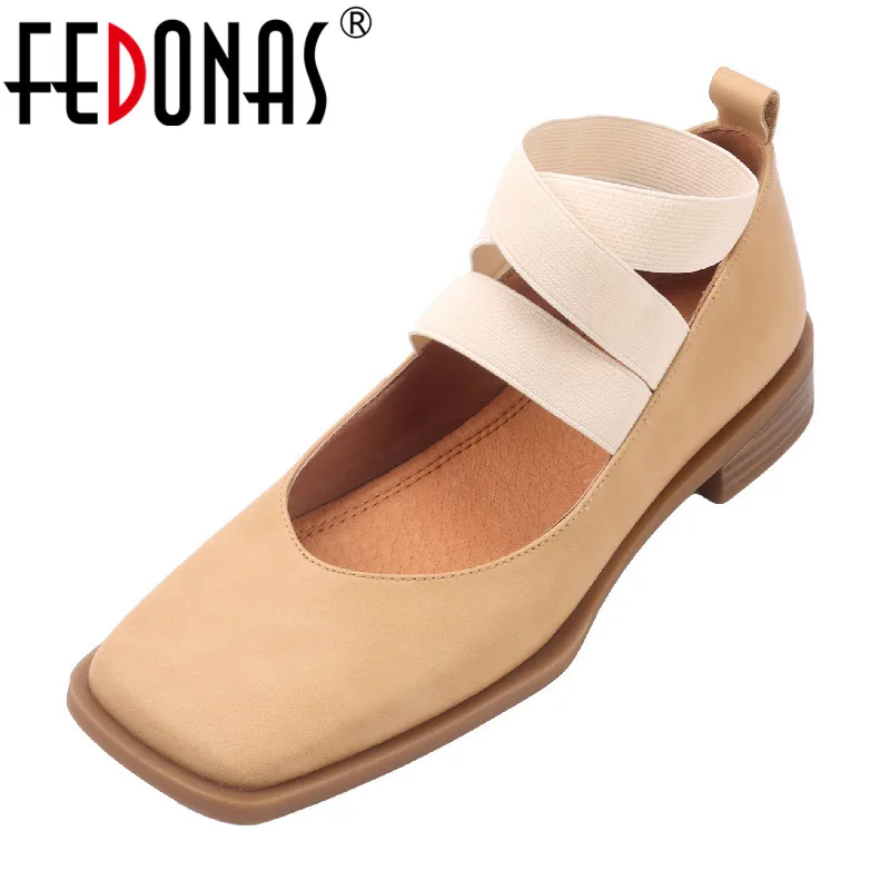 

FEDONAS Working Casual Women Pumps Spring Summer New Square Toe Low Heels Genuine Leather Mary Janes Shoes Woman Vintage Concise