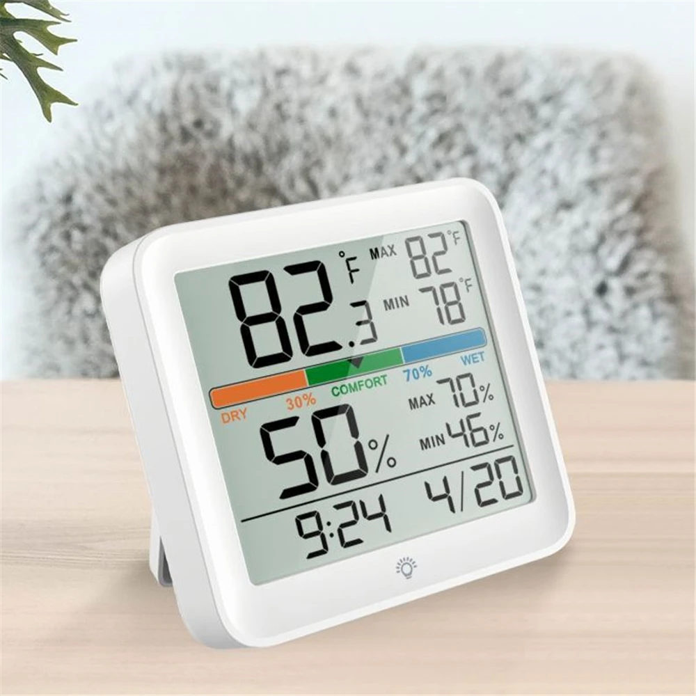 

Digital Thermometer Hygrometer Backlight Indoor Room Thermometer Humidity White Multifunctional Color LED Display Alarm Clock