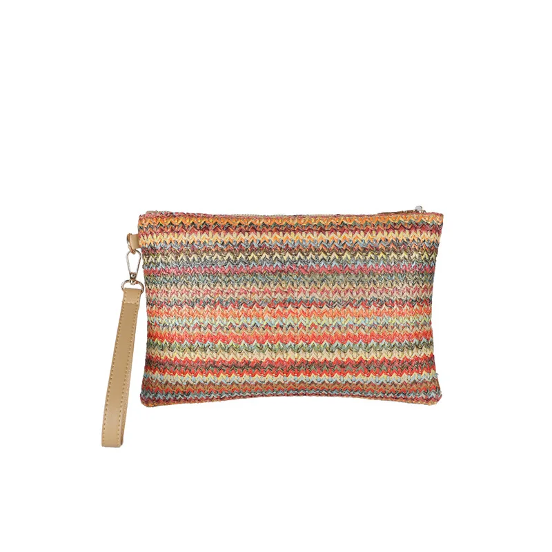 Women's Clutch Bag Summer Grass Weaving Change Mobile Phone Bag Large Capacity Square Bag Casual Light Color Contrast Cosmetic