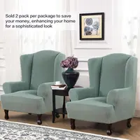 2 Pack Stretch Wingback Chair Cover Spandex Jacquard Sloping Arm King Back Chair Slipcover Elastic Armchair Furniture Cover