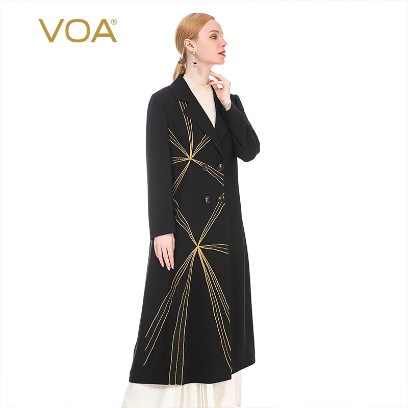 Фото VOA 60 момме черное шелковое пальто для женщин FE19 костюм воротник органза стерео