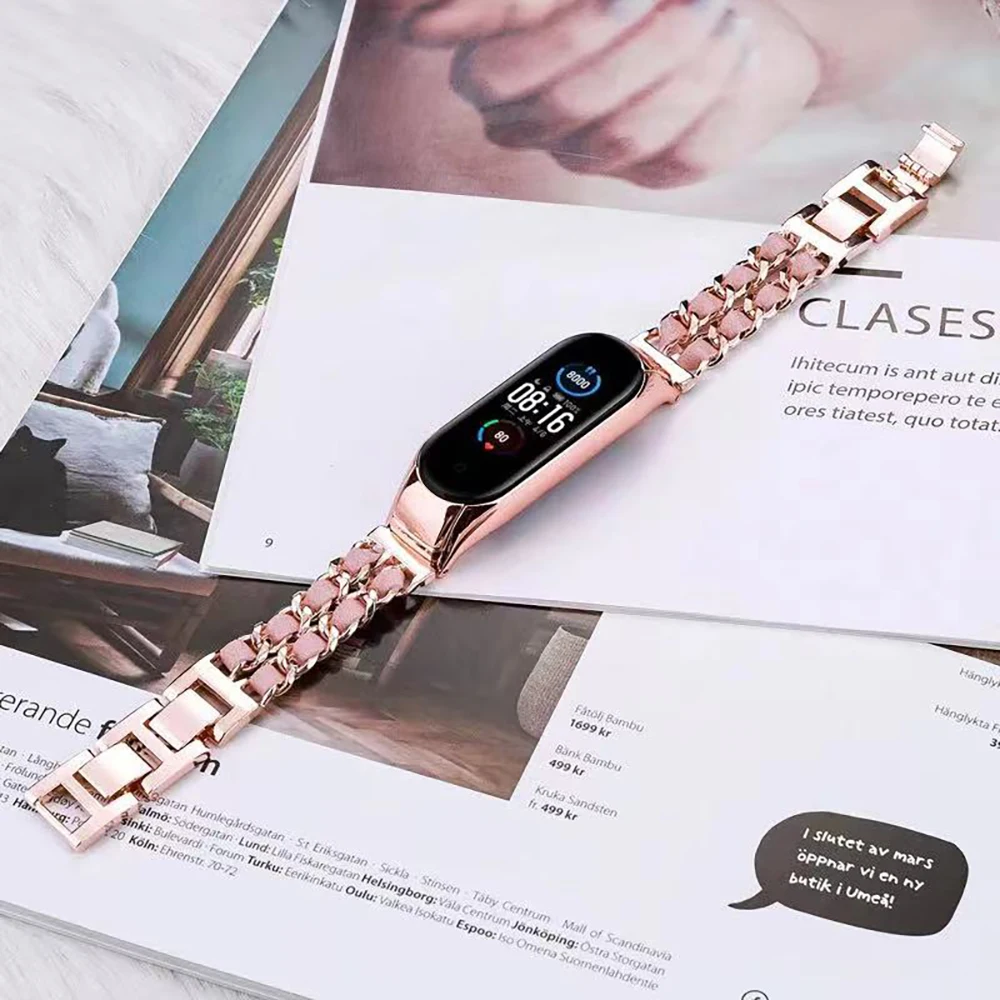 Luxury Metal Strap For Xiaomi Mi Band 7 6 5 4 3  Smart Watch Stainless Steel Wristband For Mi Band 6 5 4 3Women Leather Bracelet