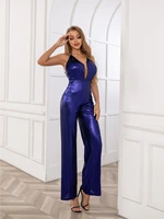 2022 new sexy womens jumpsuits metal bright feeling deep v sling backless straight women jumpsuits party prom