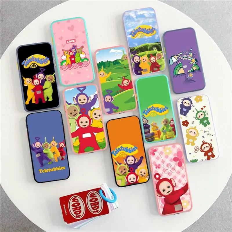 

hot Cartoon UK Cute T-Teletubbies Phone Case for iPhone X XR XS 7 8 Plus 11 12 13 pro MAX 13mini Translucent Matte Case