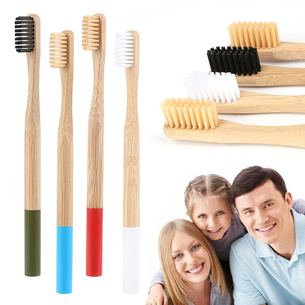 

4 Pcs Kids Tooth Brush Bristle Adults Aldult Wooden Toothbrushes Travel