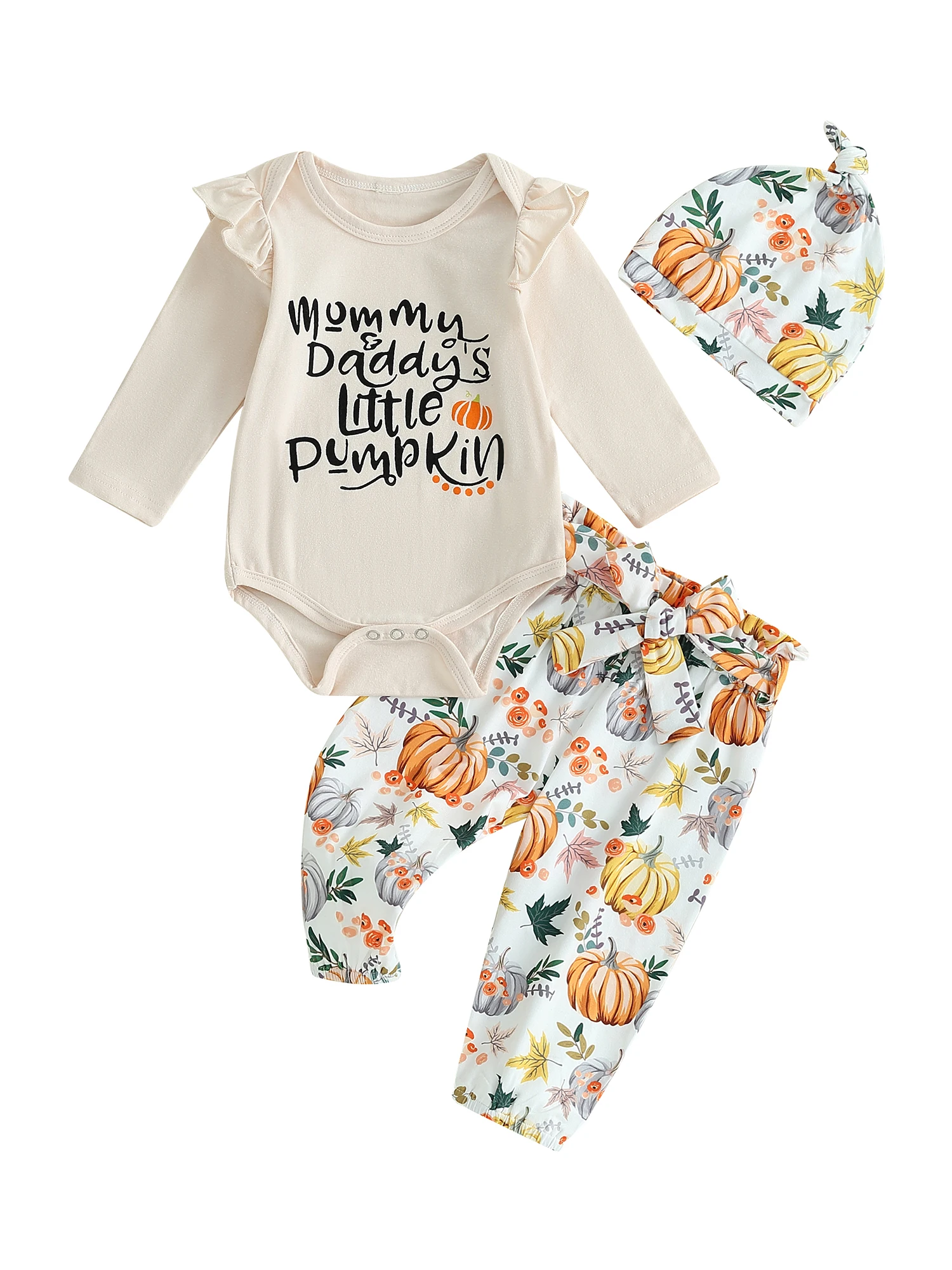 

Newborn Halloween Costume Set Adorable 3-Piece Outfit with Long Sleeve Jumpsuit Cute Butterfly Pants and Hooded Knot Detail