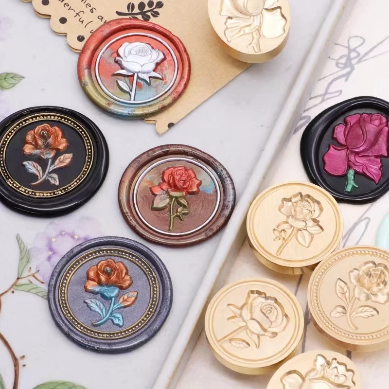 

3D тисненая Лаковая печать, печать в стиле ретро, роза, Сакура, Свадебное приглашение, сделай сам, скрапбукинг, украшение, конверт, воск, печат...